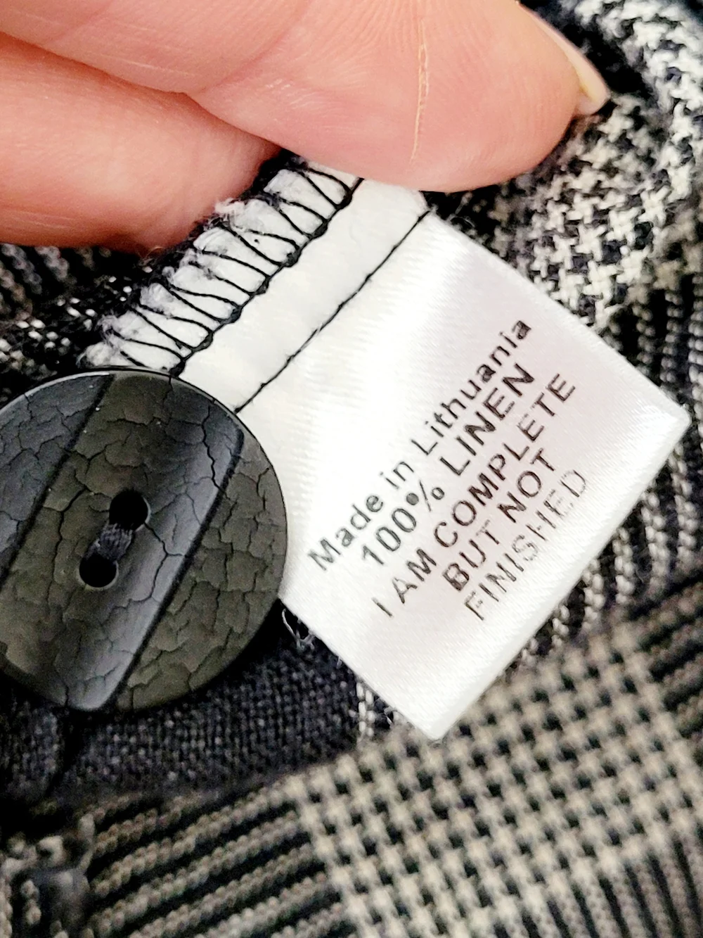 FLAX Oversized Linen Vest Black Taupe Plaid Medium - Picture 7 of 9